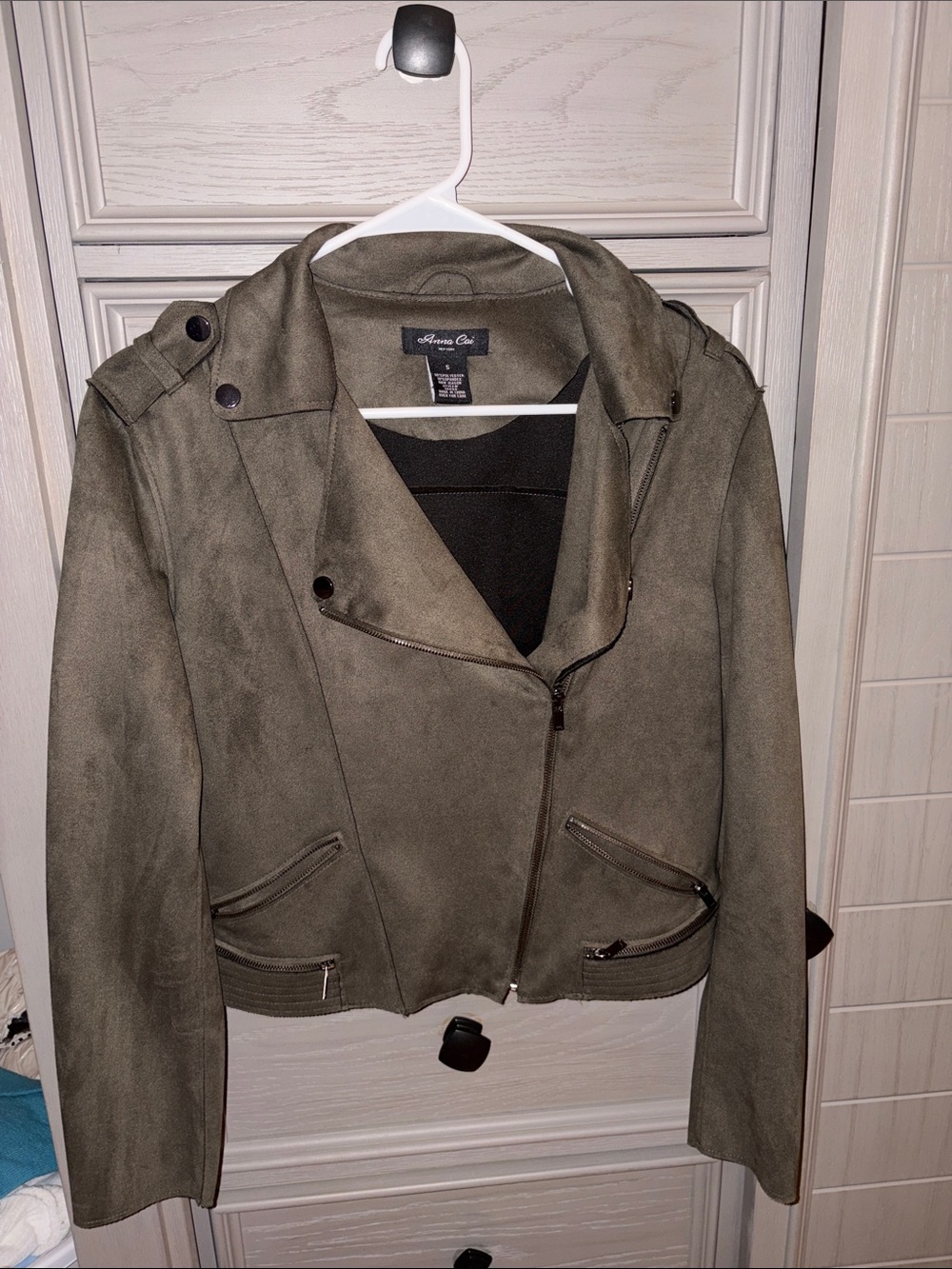 Adrienne Olive Green Suede Moto Jacket